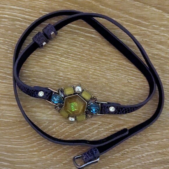 Chloe + Isabel Faux Leather Adjustable Necklace Rhinestone Gem Statement - Picture 2 of 5